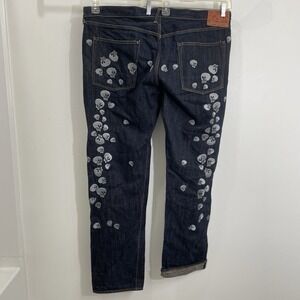 Evisu Blue Jean Men Sz 44 Button Fly y2k Holiday embroidered Skate Skull Grunge